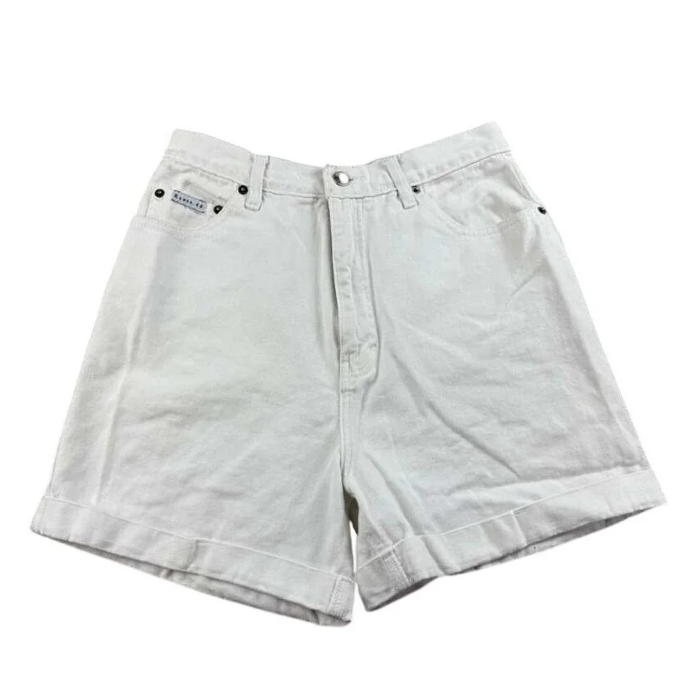 Vintage Route 66 Shorts Women 11/12 White Relaxed Fit‎ Denim High Waisted Cuffed